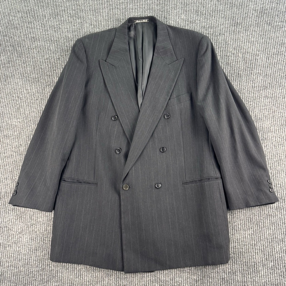 Vintage Mani Giorgio Armani Suit Jacket 44 L Gray Wool Striped Italy Designer